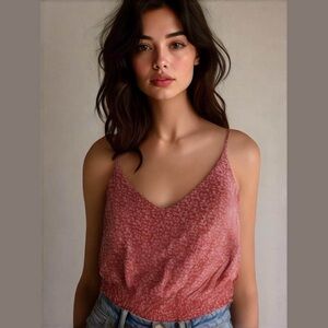 Willow & Root Floral Red Floral Smocked Cropped Tank